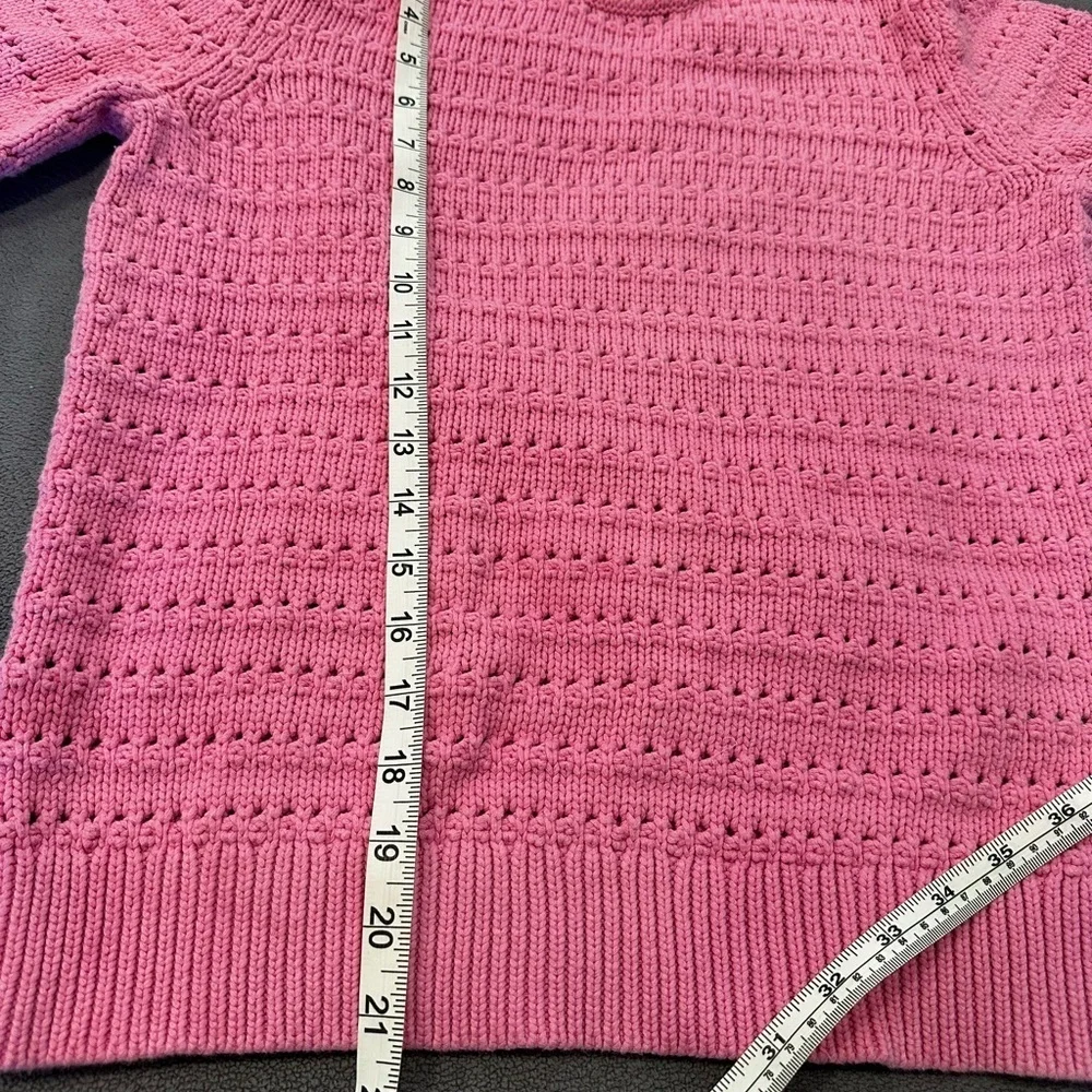 J.Crew Size S Balloon Sleeve Pointelle crochet Sweater Baby Pink Cotton Blend.
